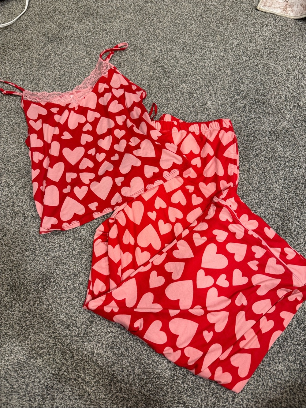 Women’s Red & Pink Heart Print Satin Pajama Set